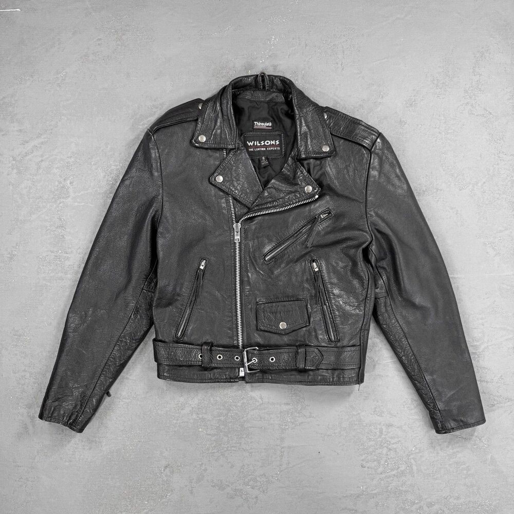 Vintage Wilsons Leather Classic Biker Jacket in Black Leather Men's Small